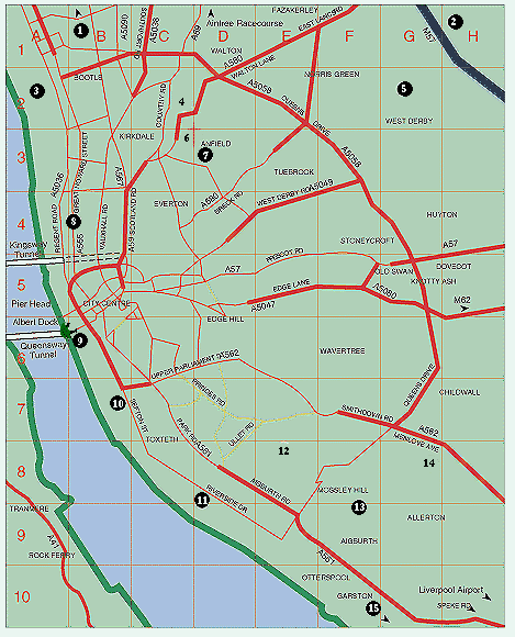 Mapa de los alrededores de Liverpool