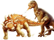 T. Rex atacando a un Ankylosaurus y éste defendiéndose del primero